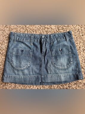 American Eagle Y2K vintage blue 100% cotton denim micro mini jean skirt sz 6
